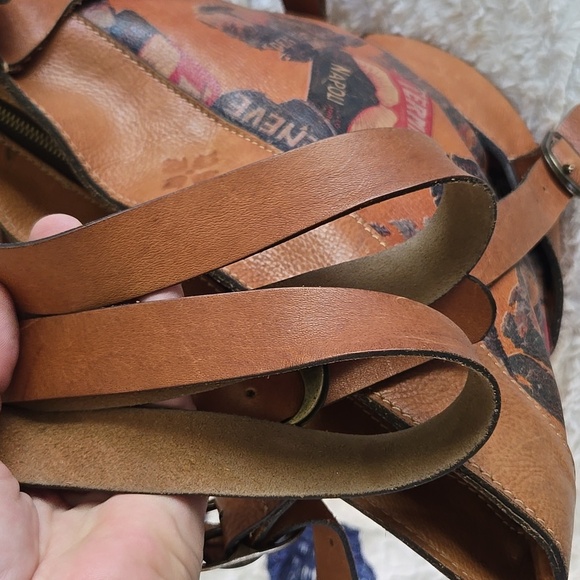 Patricia Nash Brown Tote or Bucket Bag, Adjustable Straps, Travel Theme, Leather - Picture 8 of 13